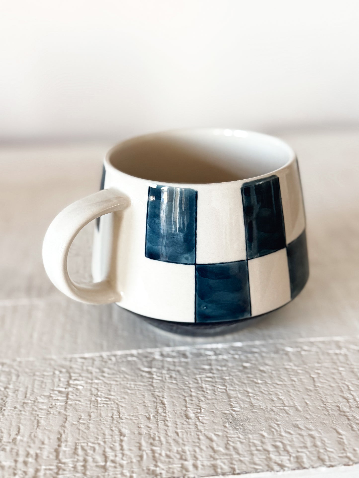 Navy Check Stoneware Mug