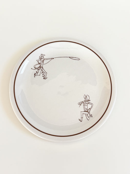 1945 Wallace China vintage restaurant ware plate with brown cowboy figures