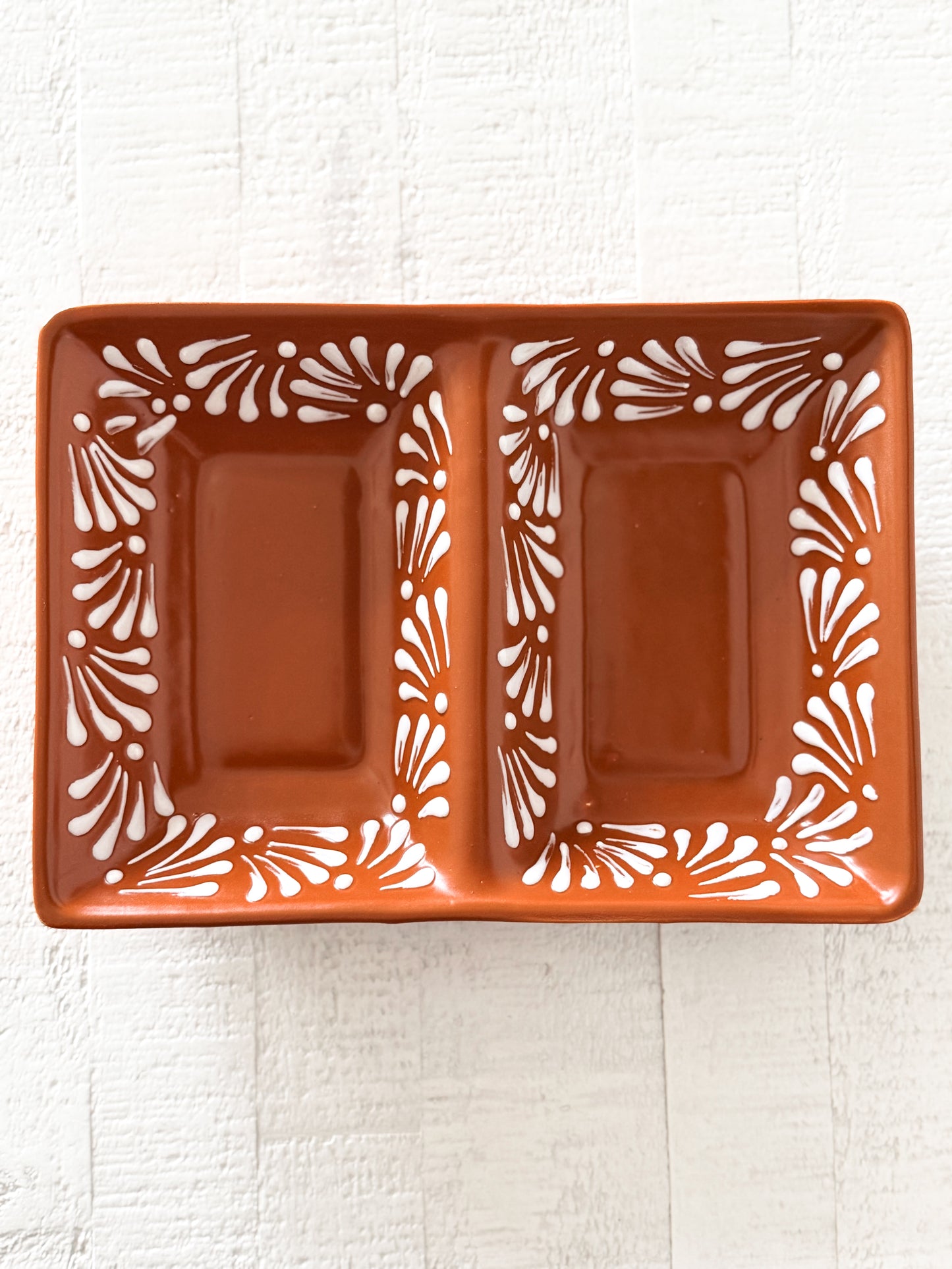 Terracotta Talavera Style Divided Serving Dish