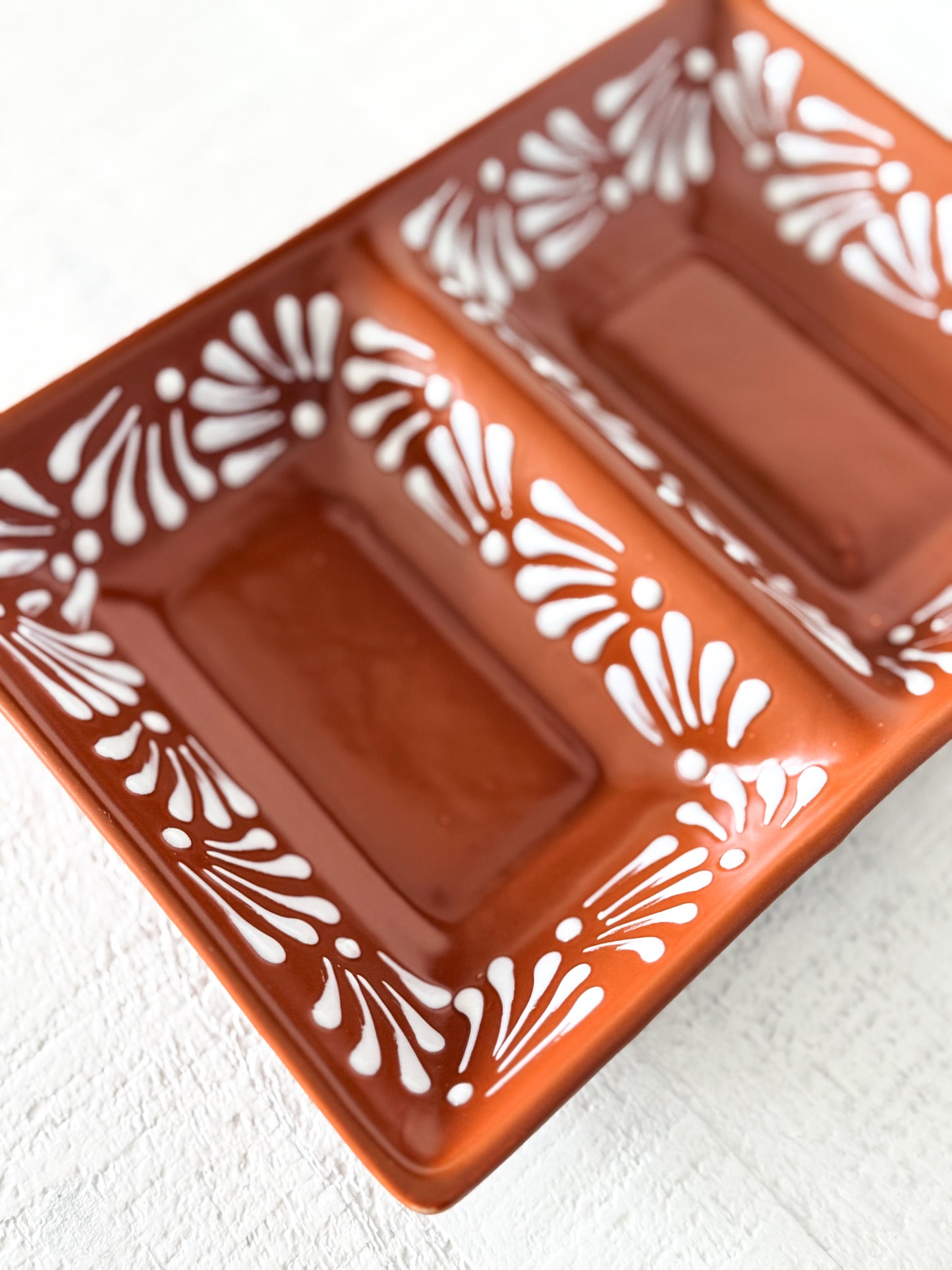 Terracotta Talavera Style Divided Serving Dish