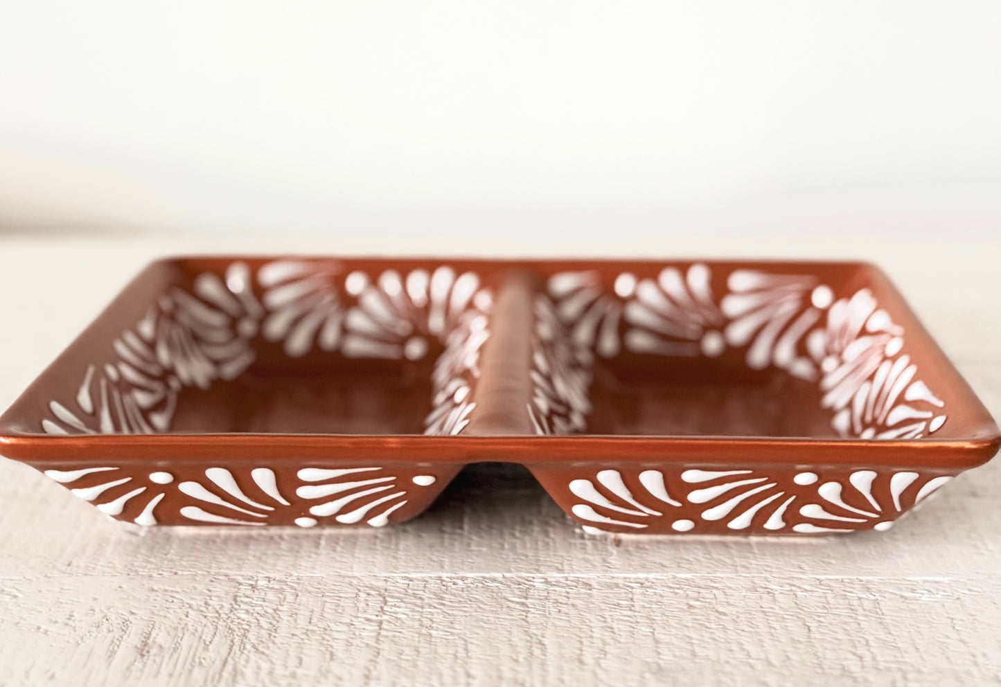 Terracotta Talavera Style Divided Serving Dish