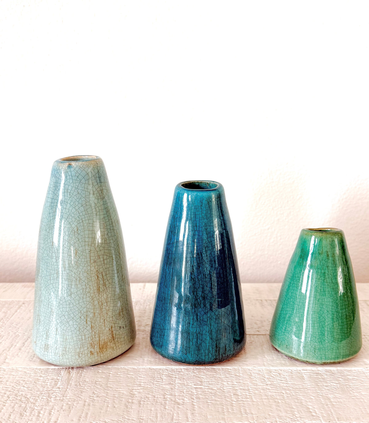 Turquoise Green Crackle Glaze Bud Vase