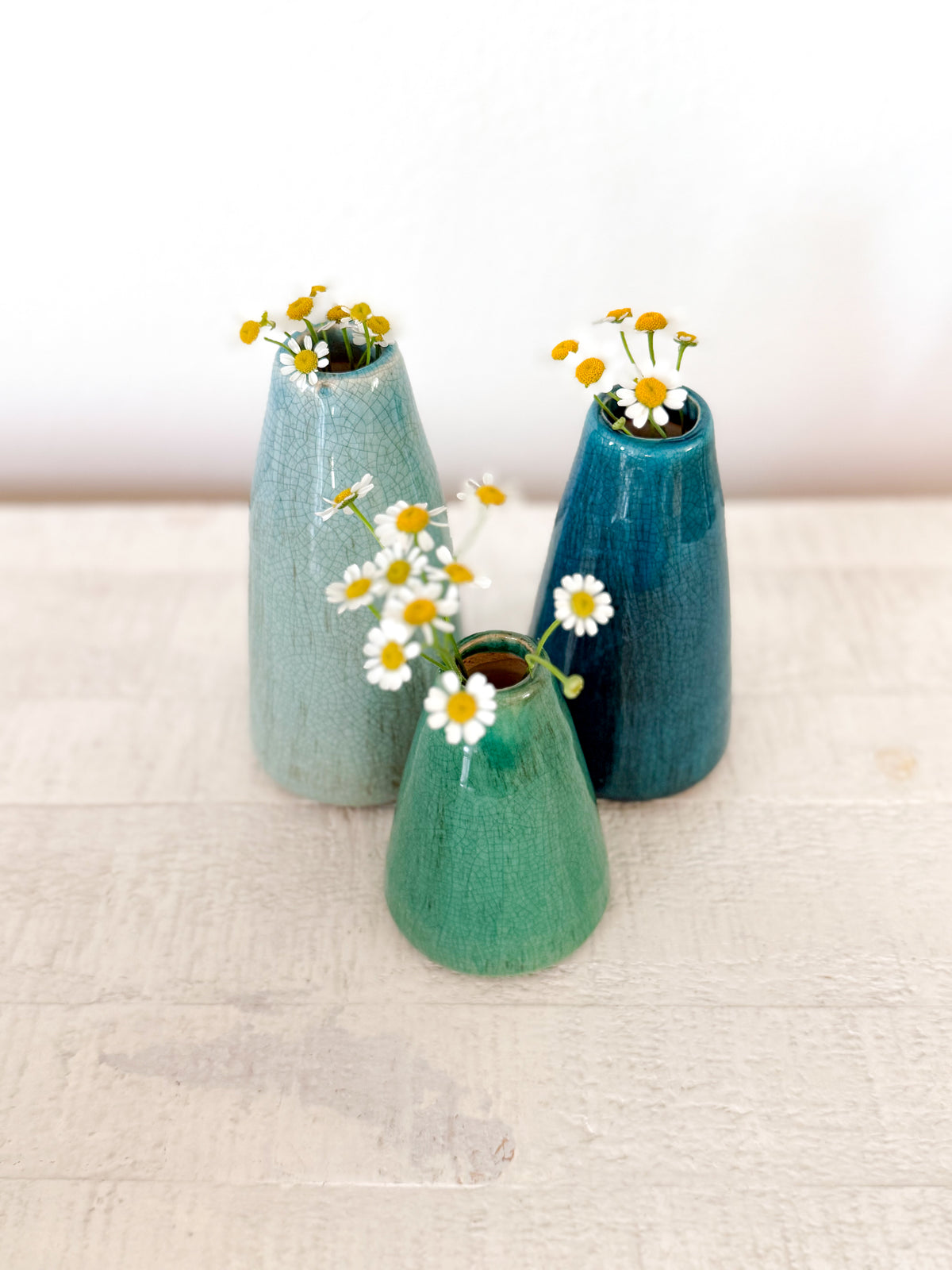 Teal Crackle Glaze Ceramic Bud Vase