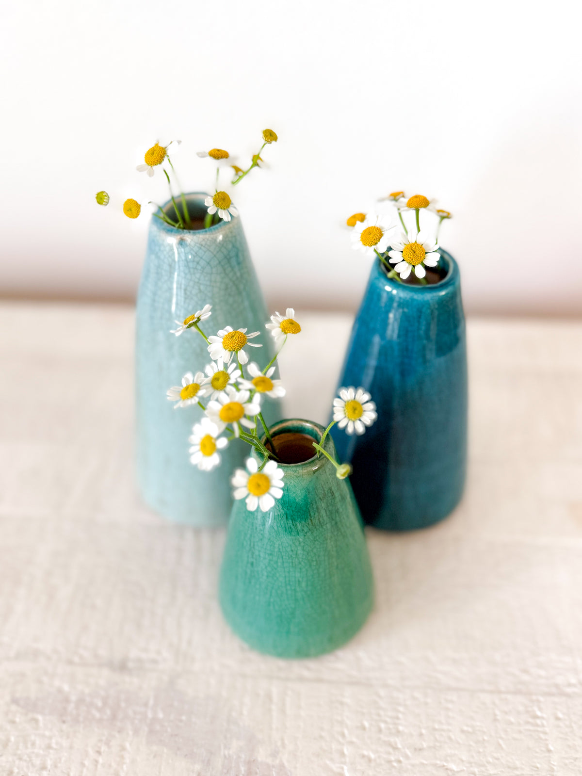Turquoise Green Crackle Glaze Bud Vase