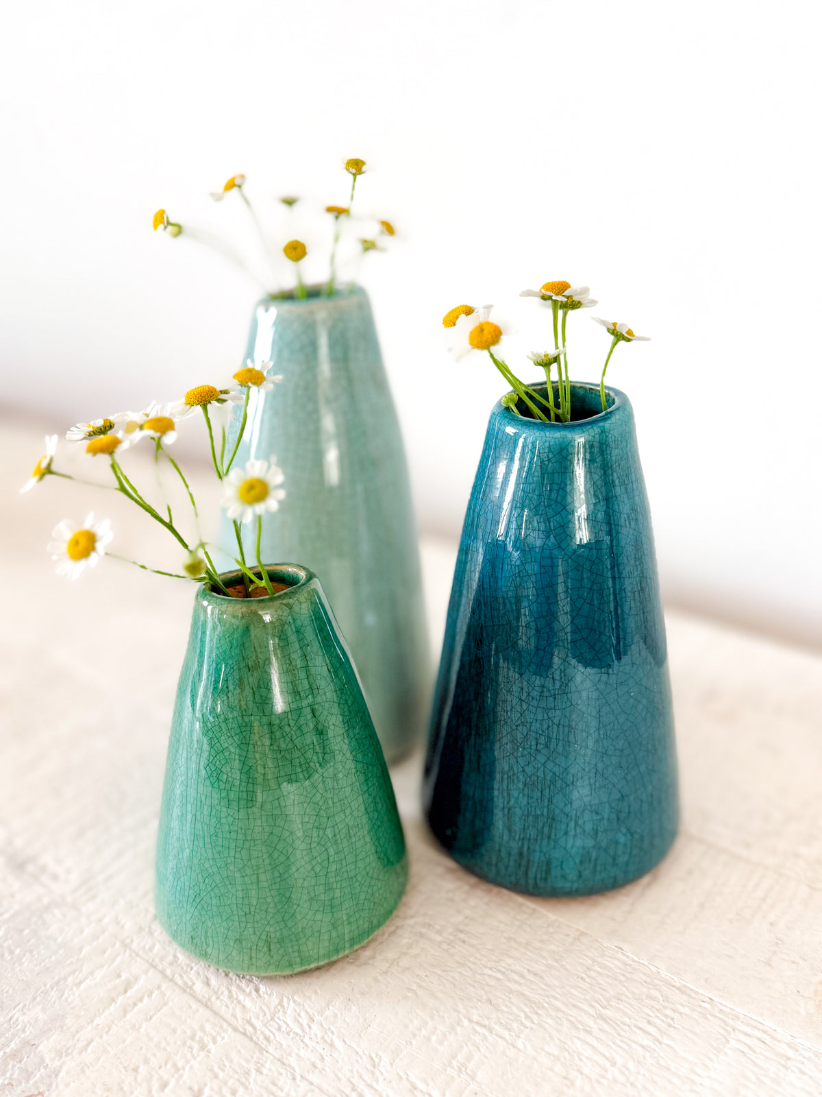 Turquoise Green Crackle Glaze Bud Vase