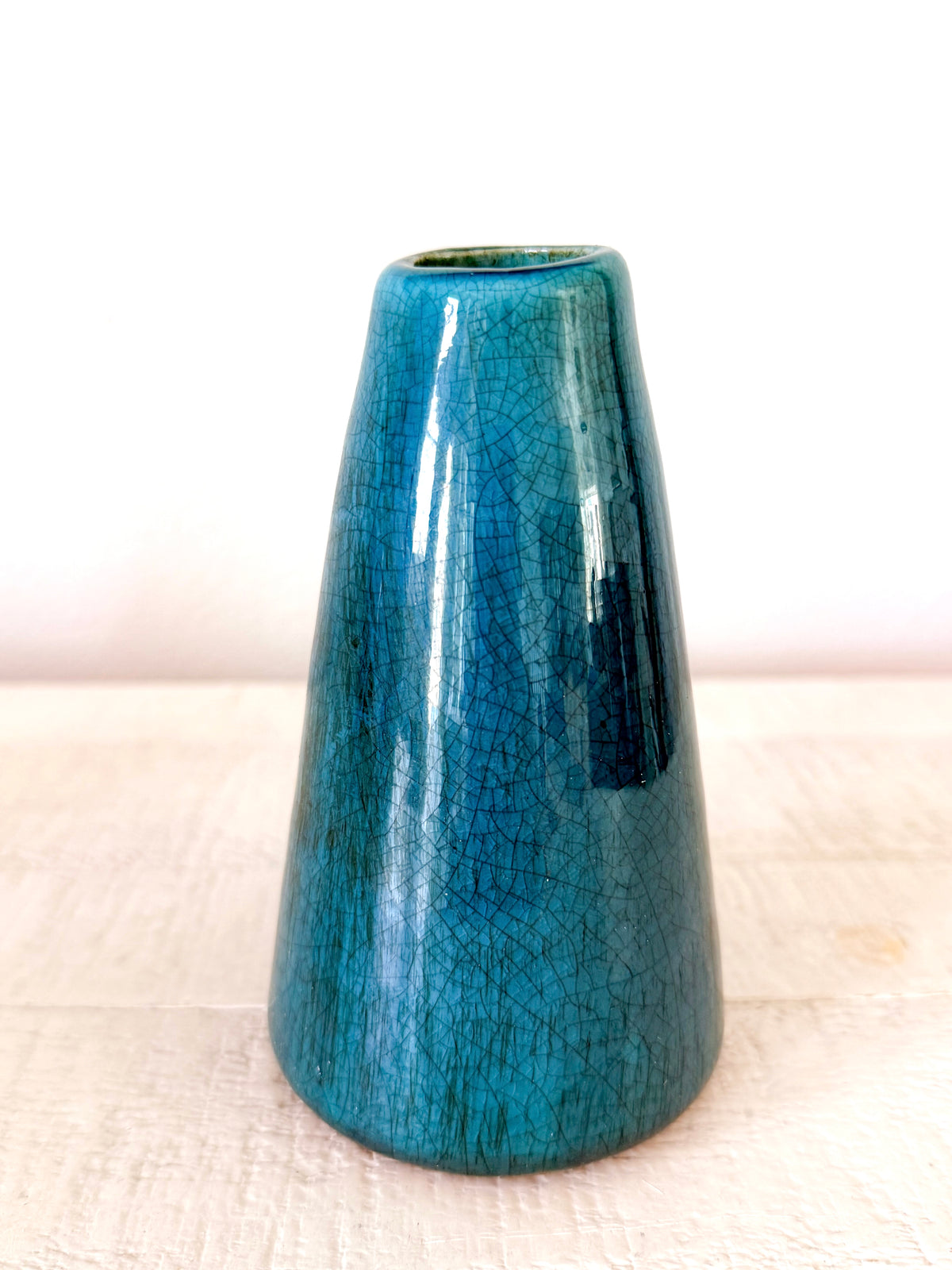 Teal Crackle Glaze Ceramic Bud Vase