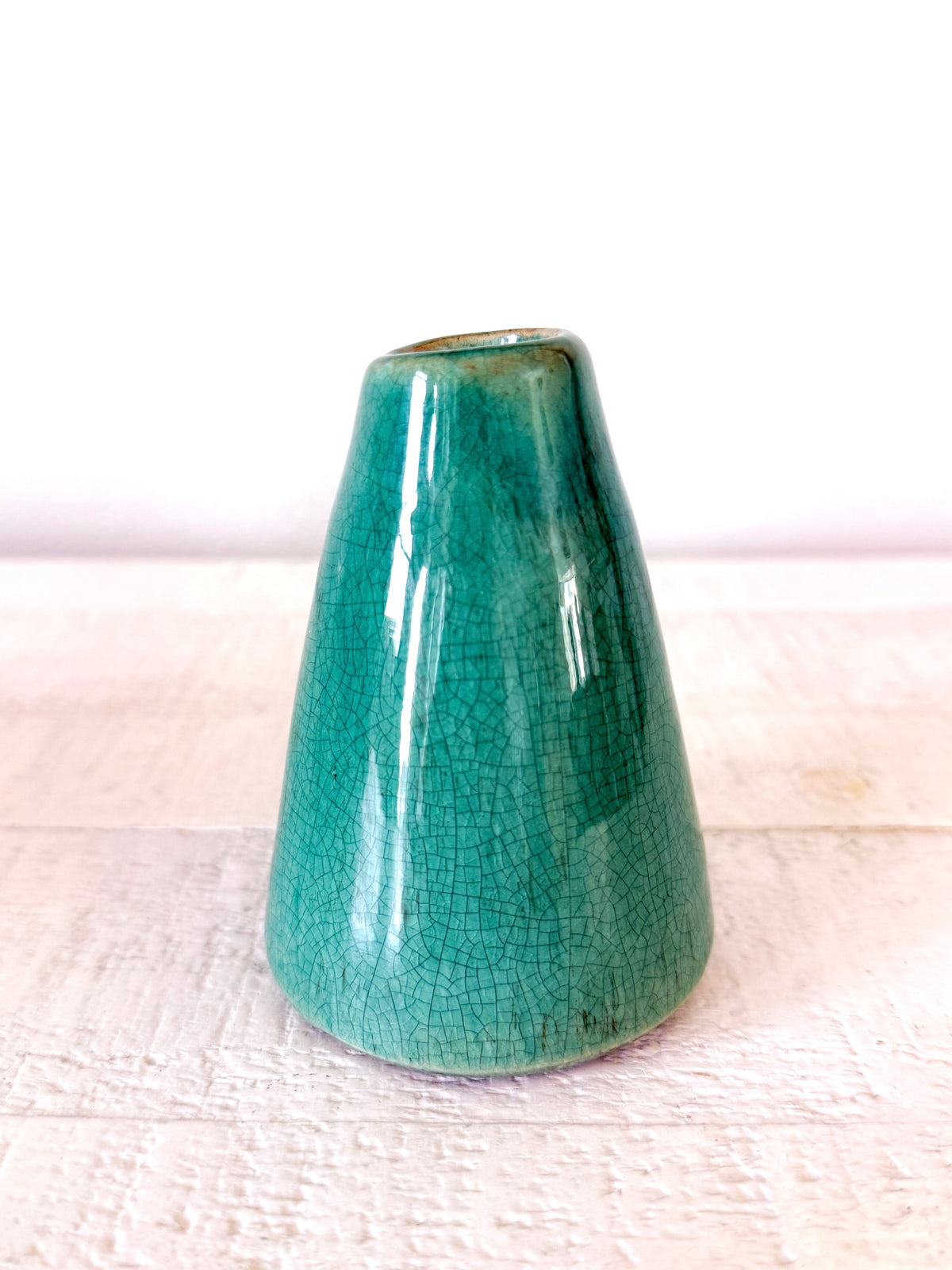 Turquoise Green Crackle Glaze Bud Vase