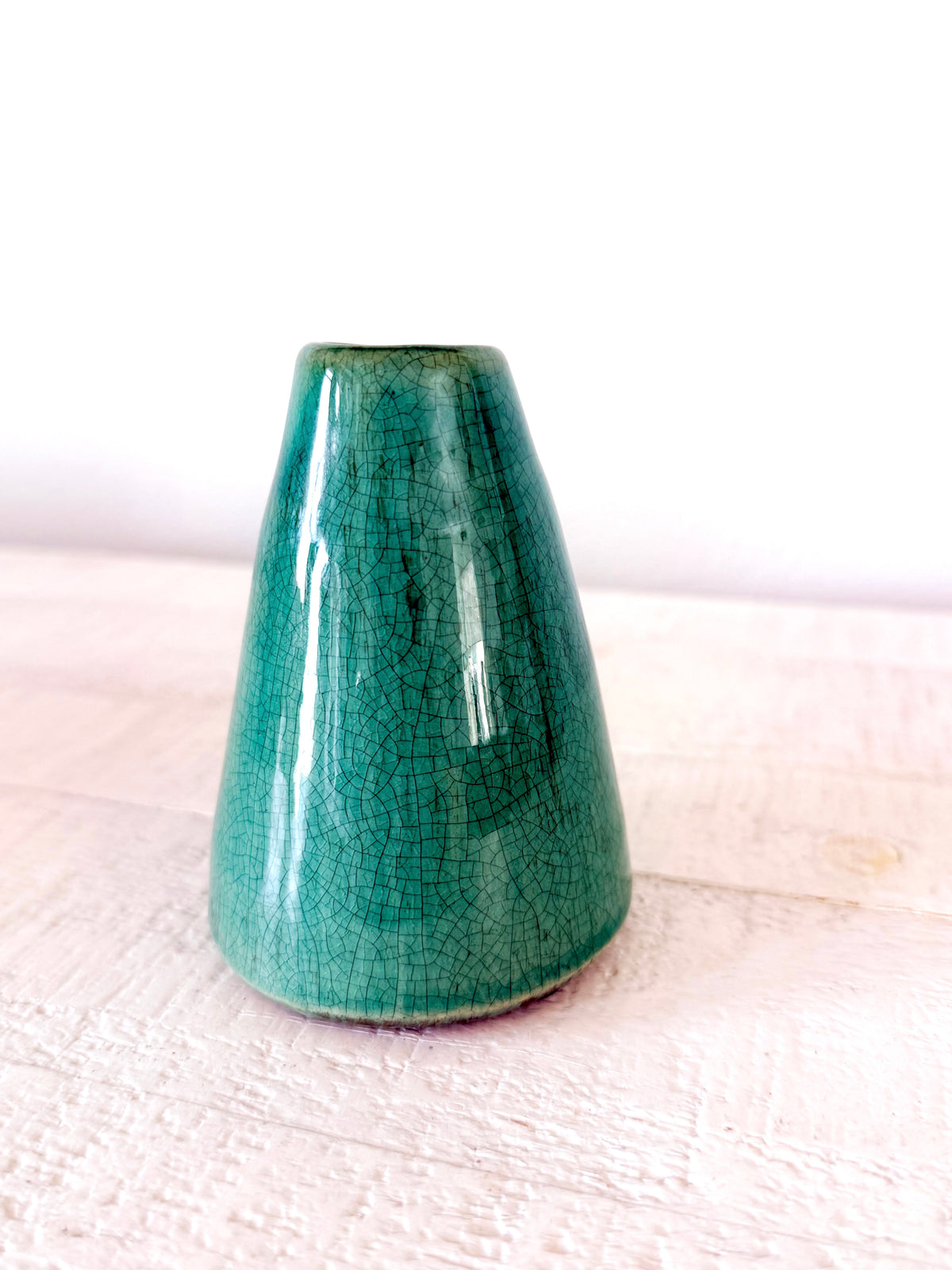 Turquoise Green Crackle Glaze Bud Vase