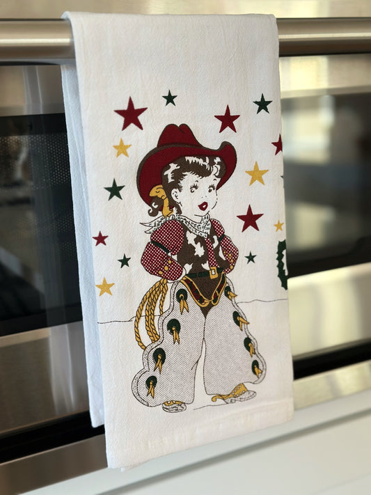 Retro Cowgirl Tea Towel