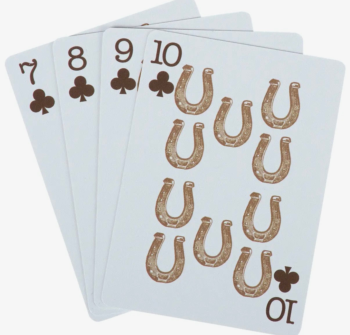 Set of playing cards with horseshoe symbols on a white background