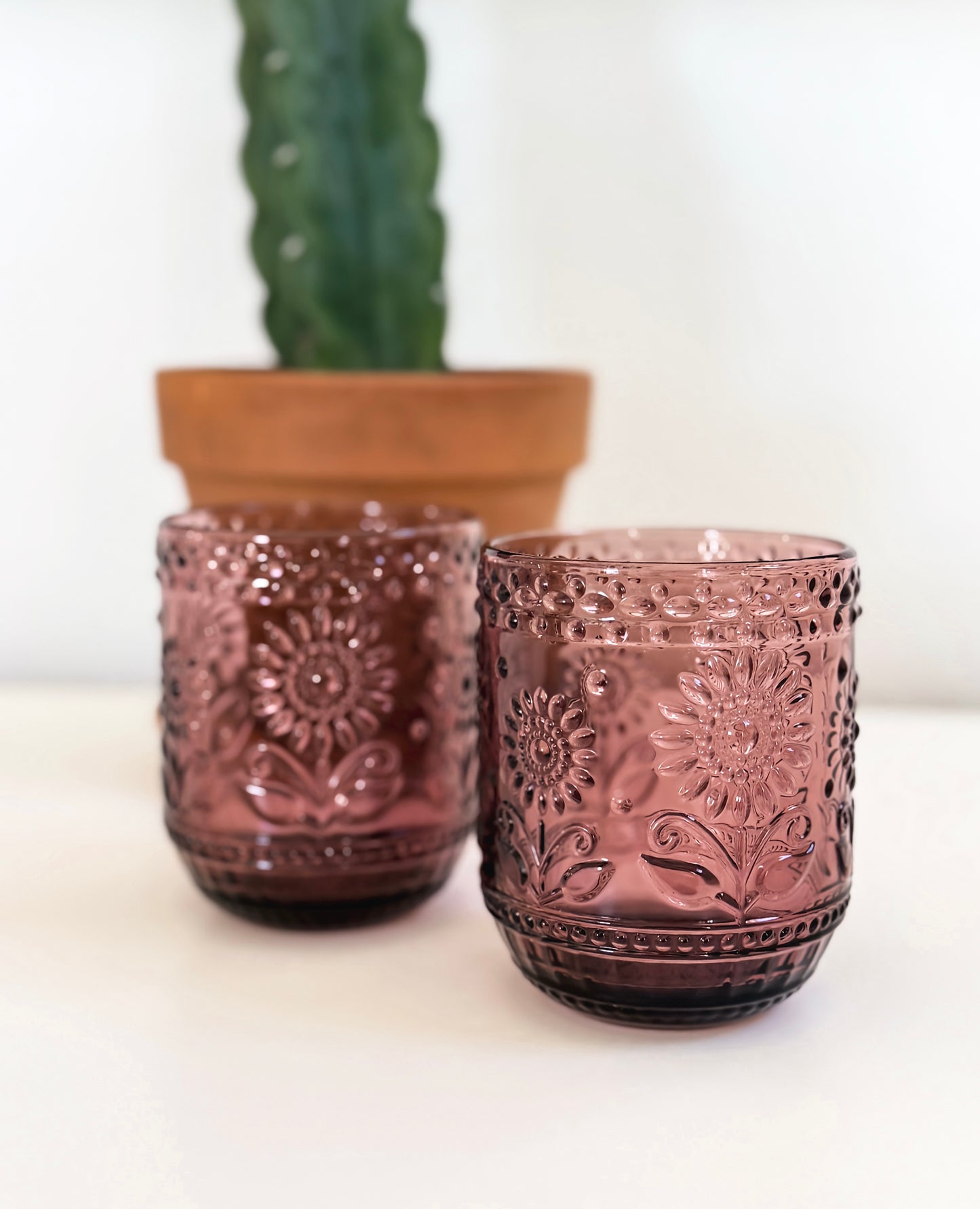 Blush Pressed Glass Floral Tumbler