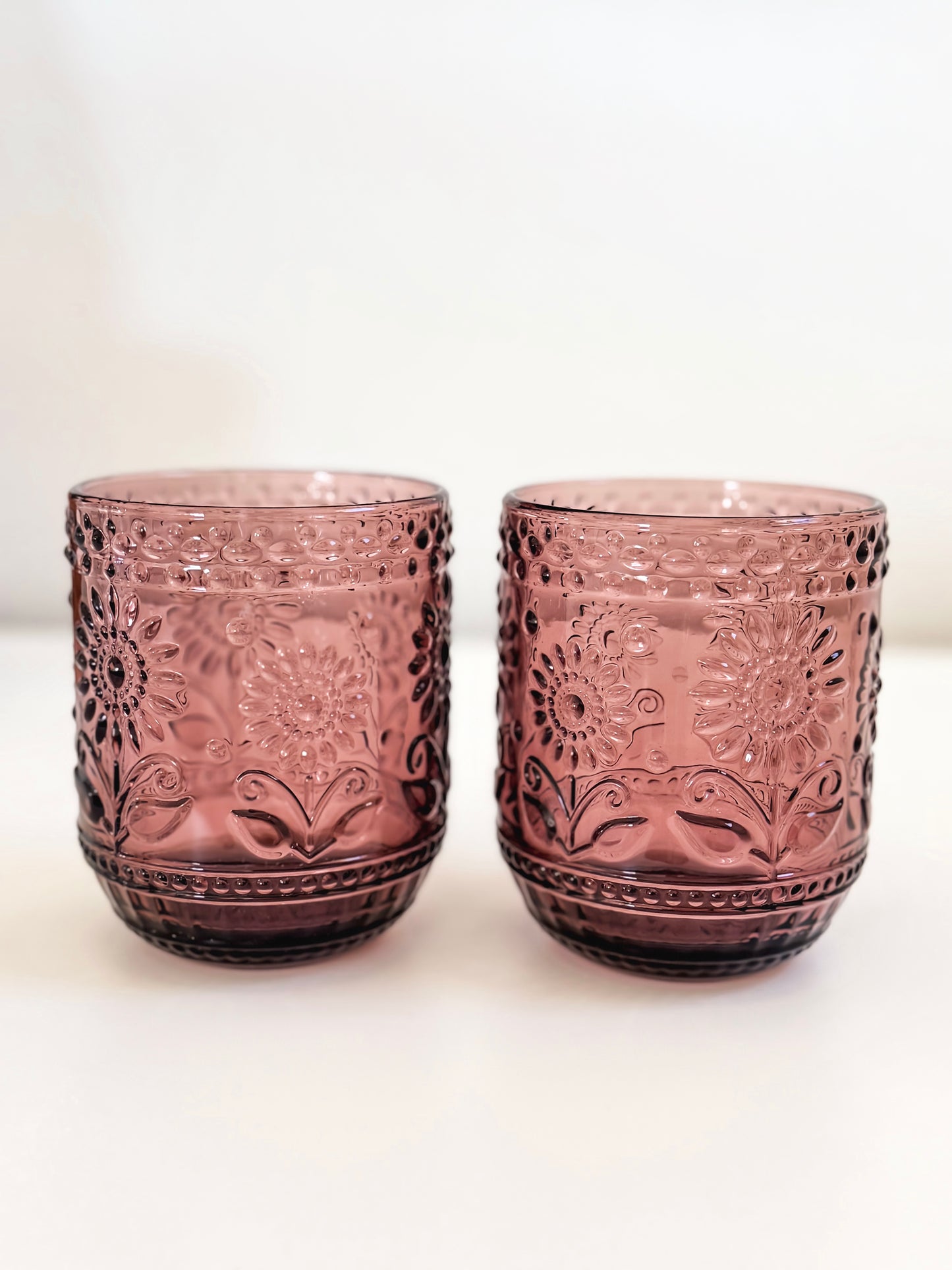 Blush Pressed Glass Floral Tumbler