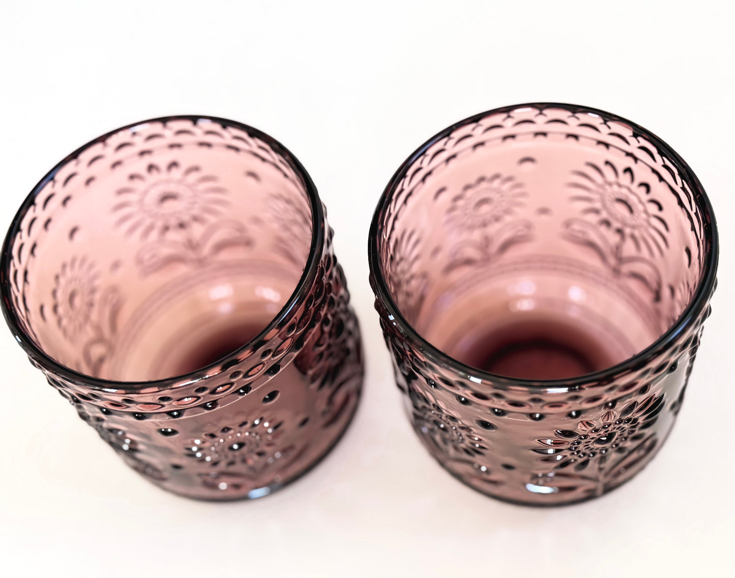 Blush Pressed Glass Floral Tumbler