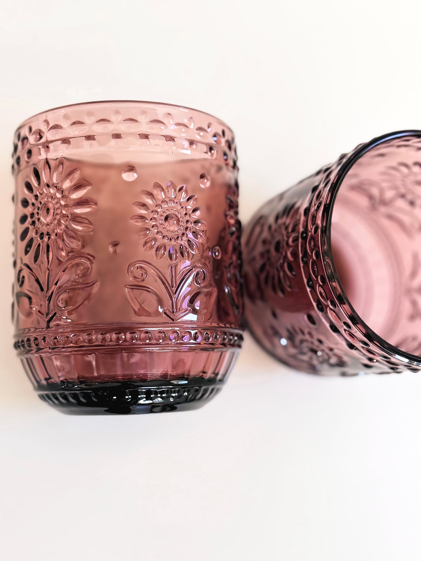Blush Pressed Glass Floral Tumbler