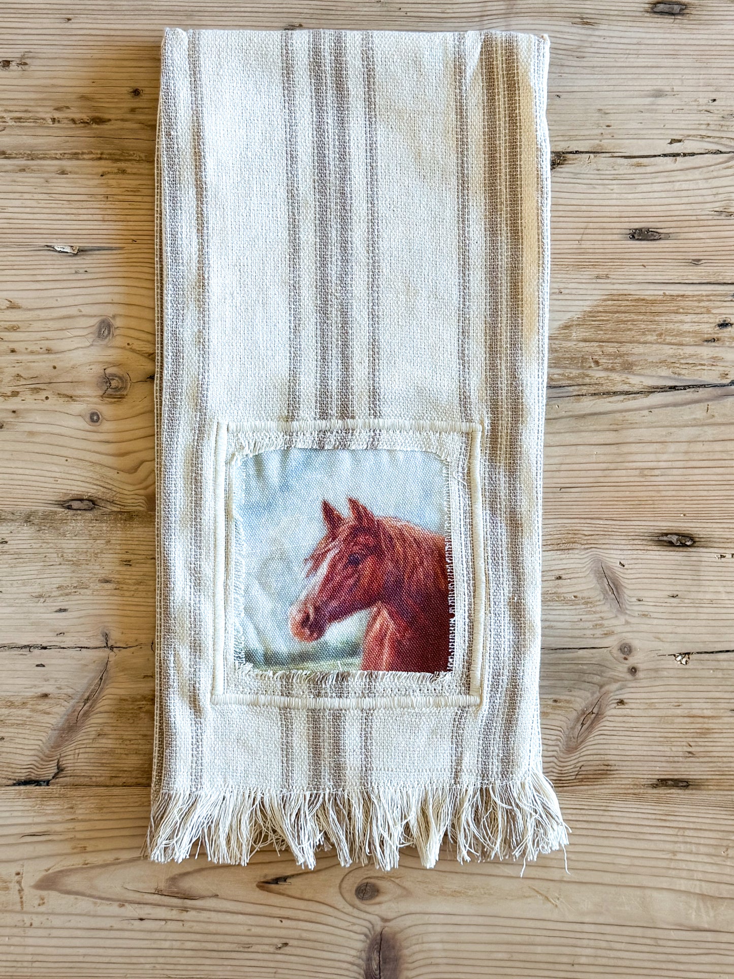 Tan Stripe Horse Tea Towel