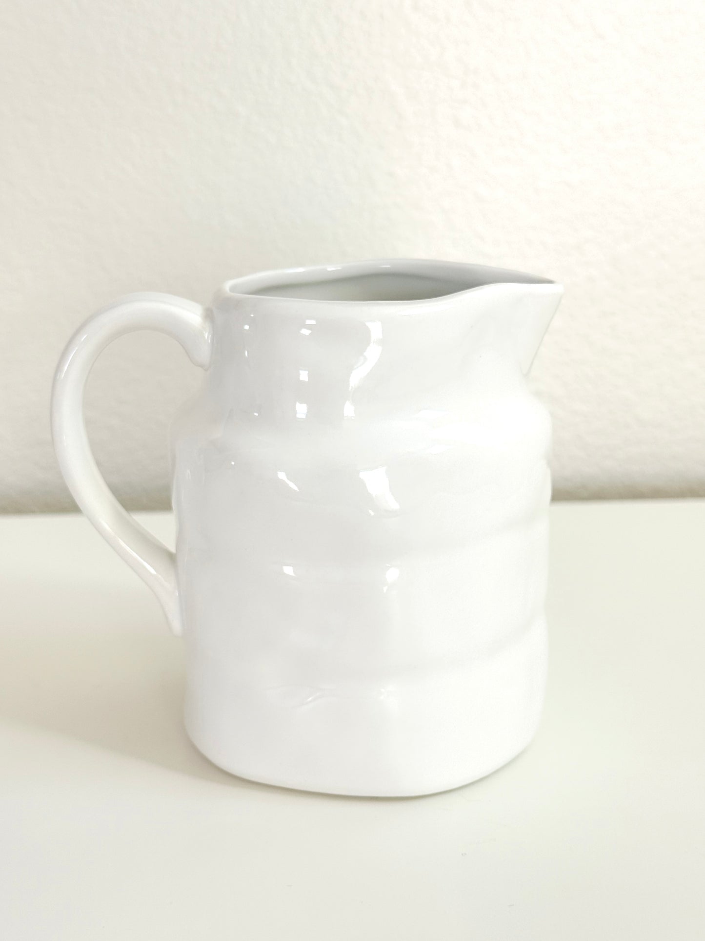 White Stoneware Vintage Style Small Pitcher