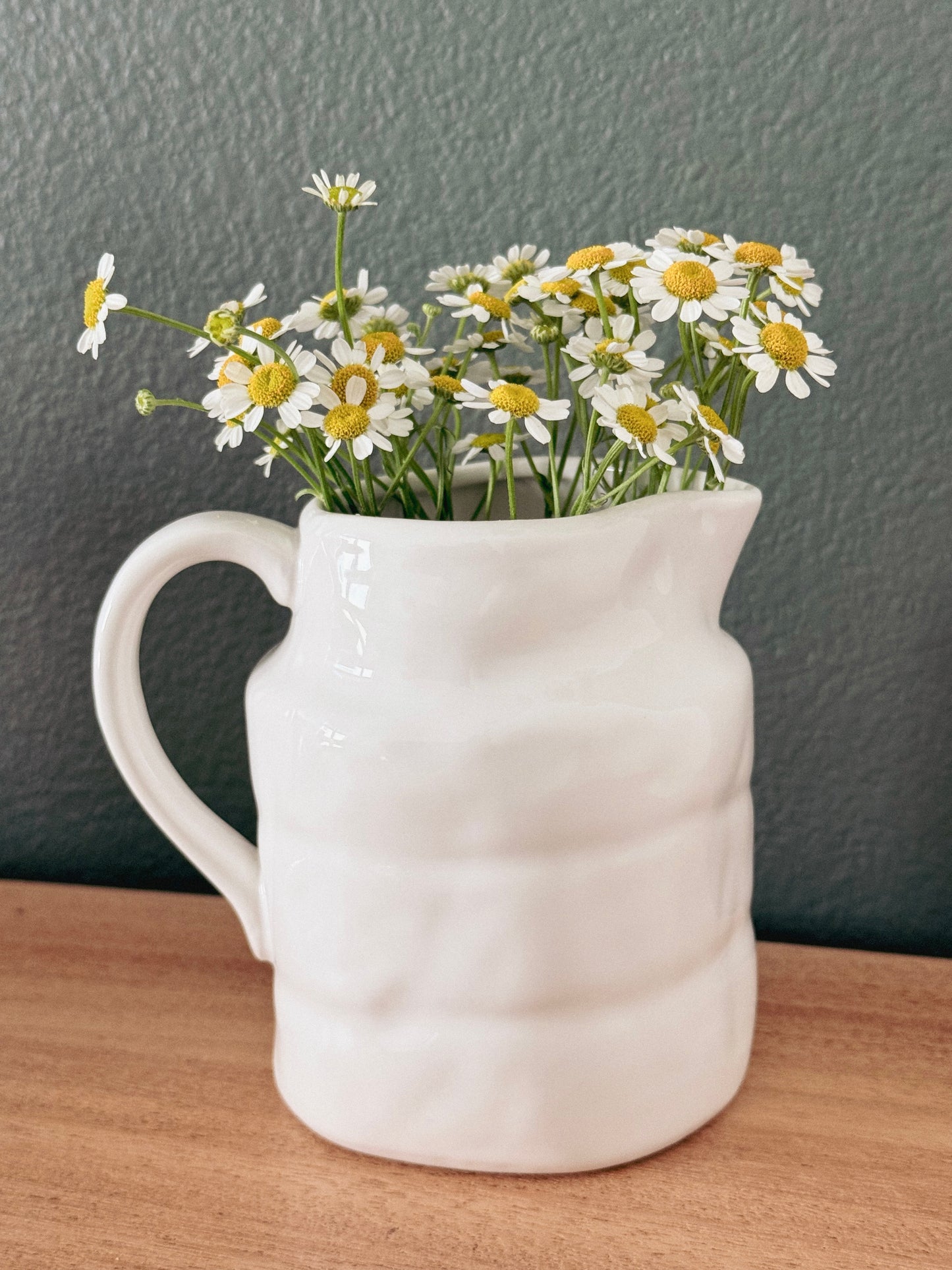 White Stoneware Vintage Style Small Pitcher