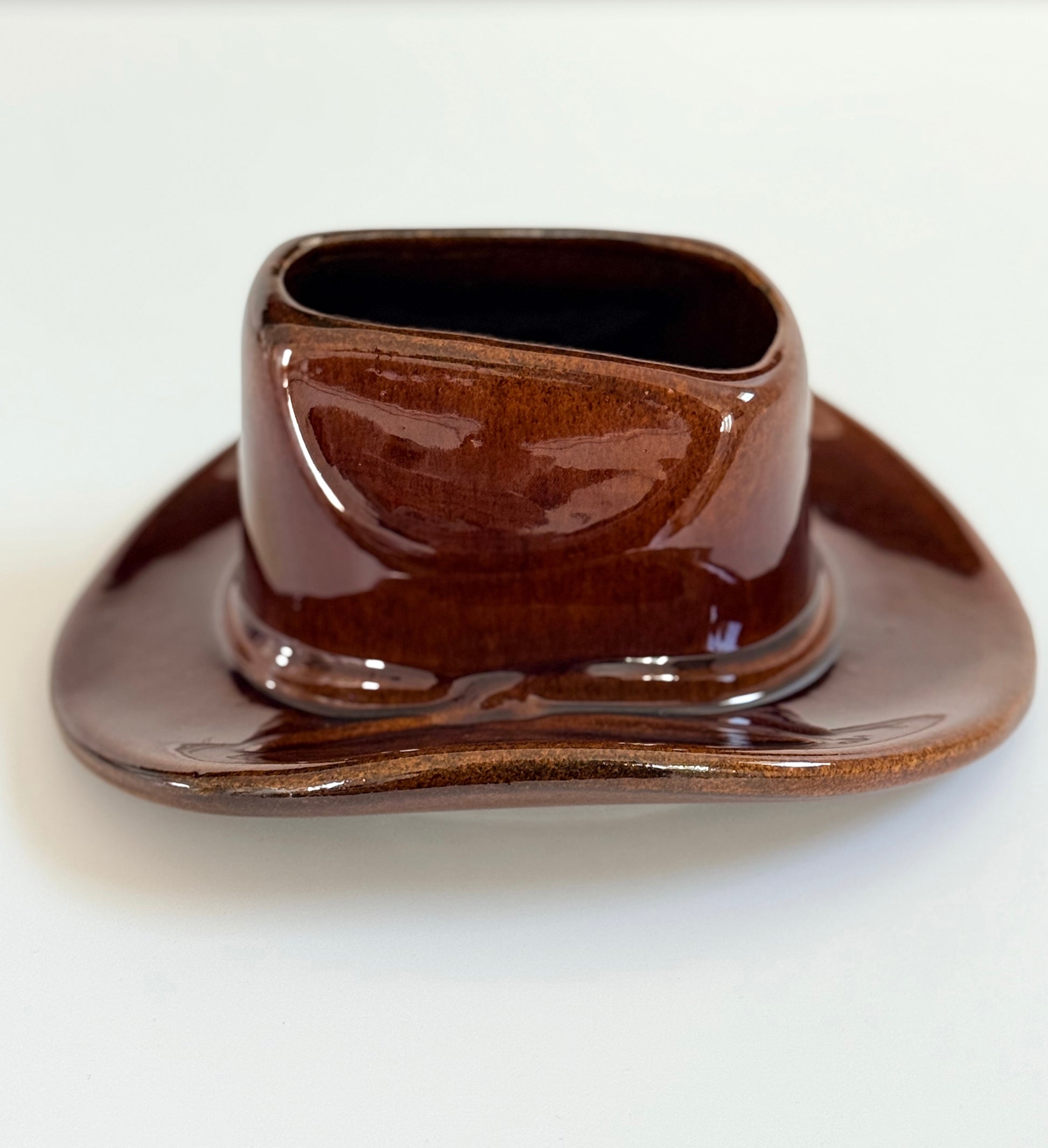 Vintage 1960s Haeger brown ceramic cowboy hat planter made in USA