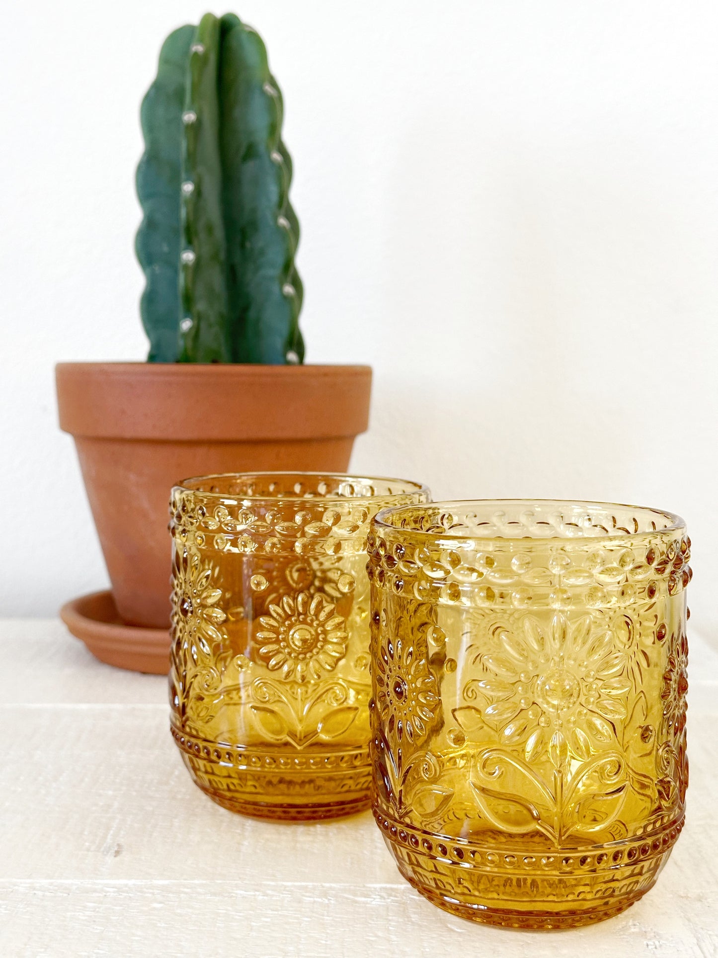 Amber Flower Drinking Glass (Set of 2)