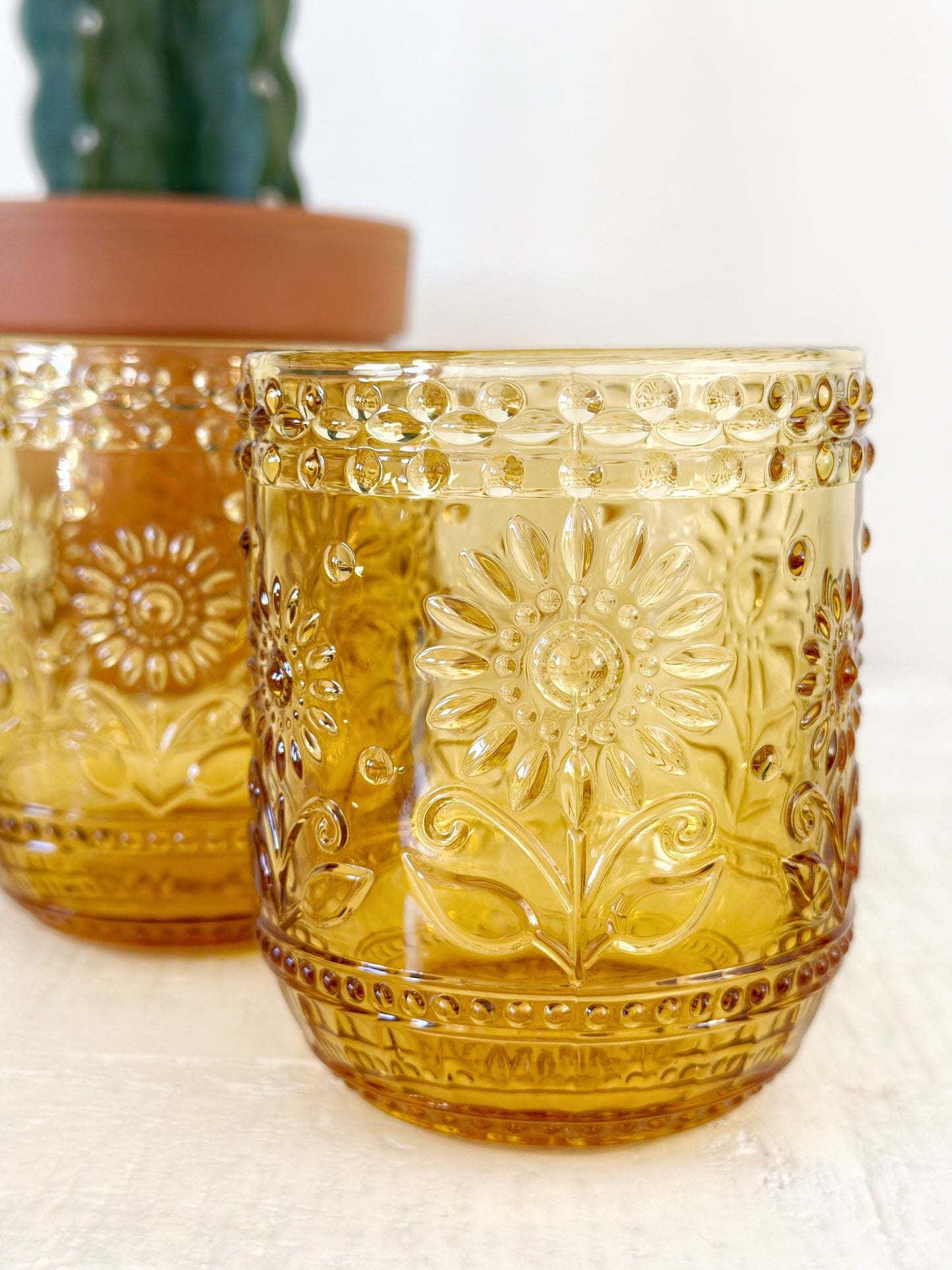 Amber Flower Drinking Glass (Set of 2)