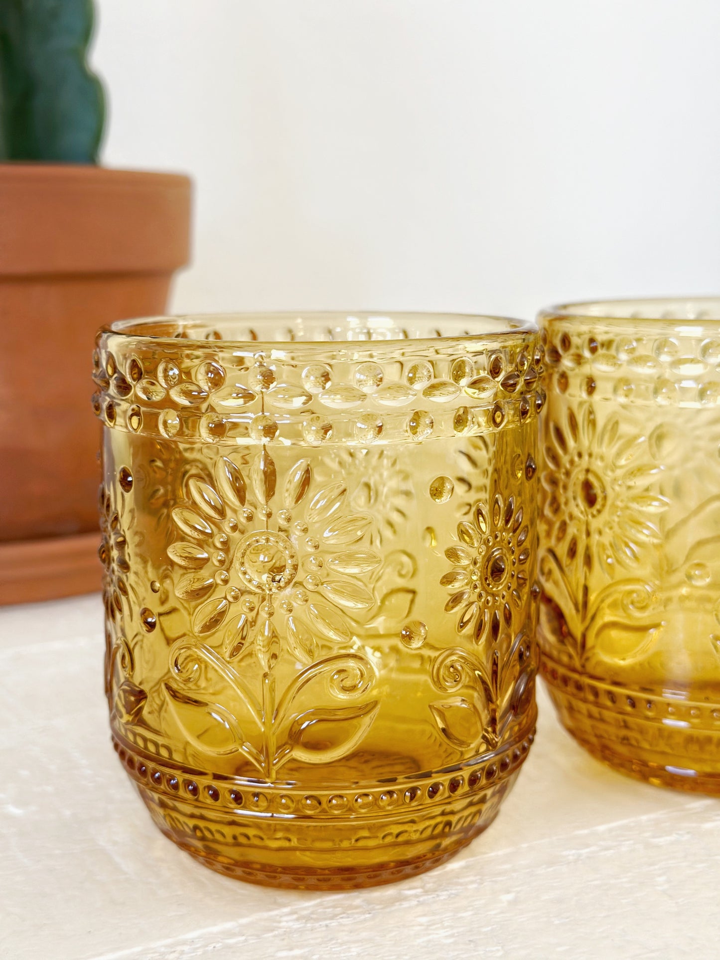 Amber Flower Drinking Glass (Set of 2)