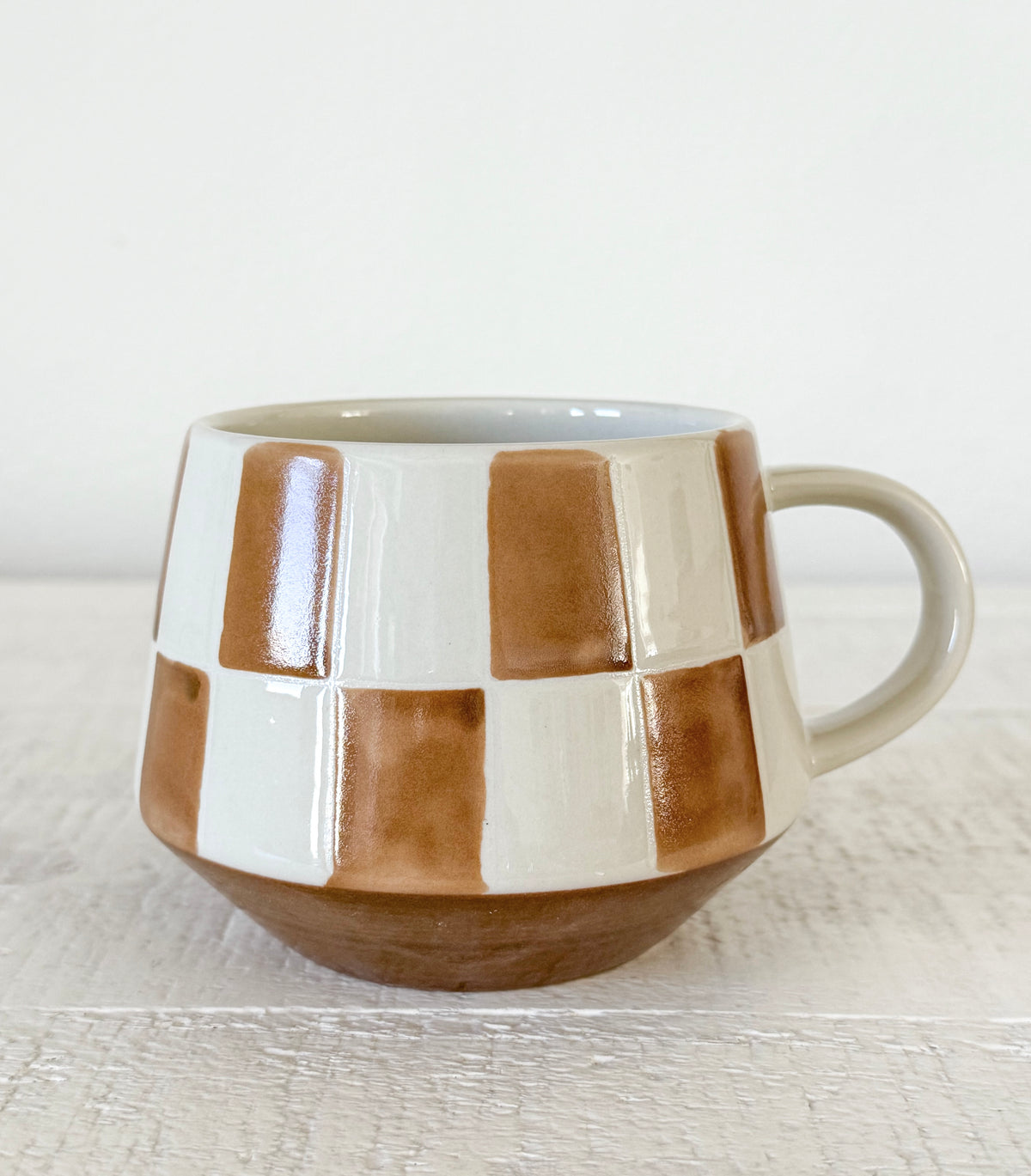 Brown Check Stoneware Mug