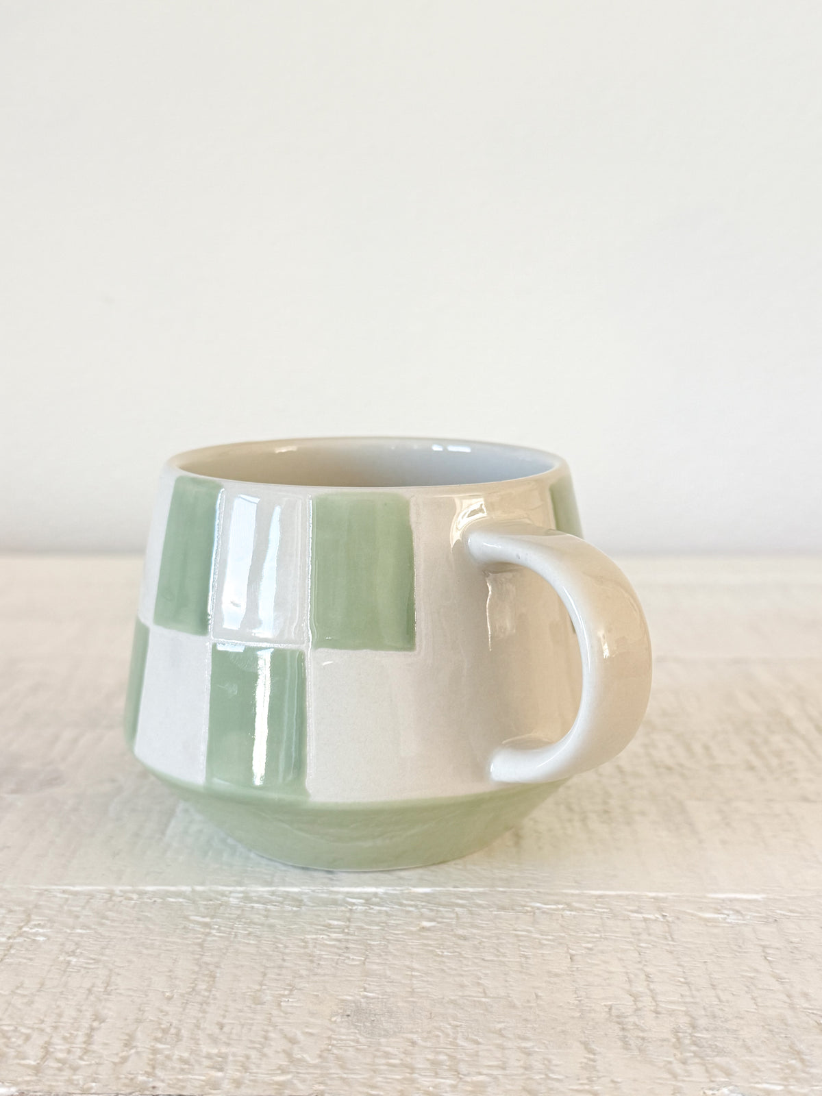 Sage Green Checkered Stoneware Mug