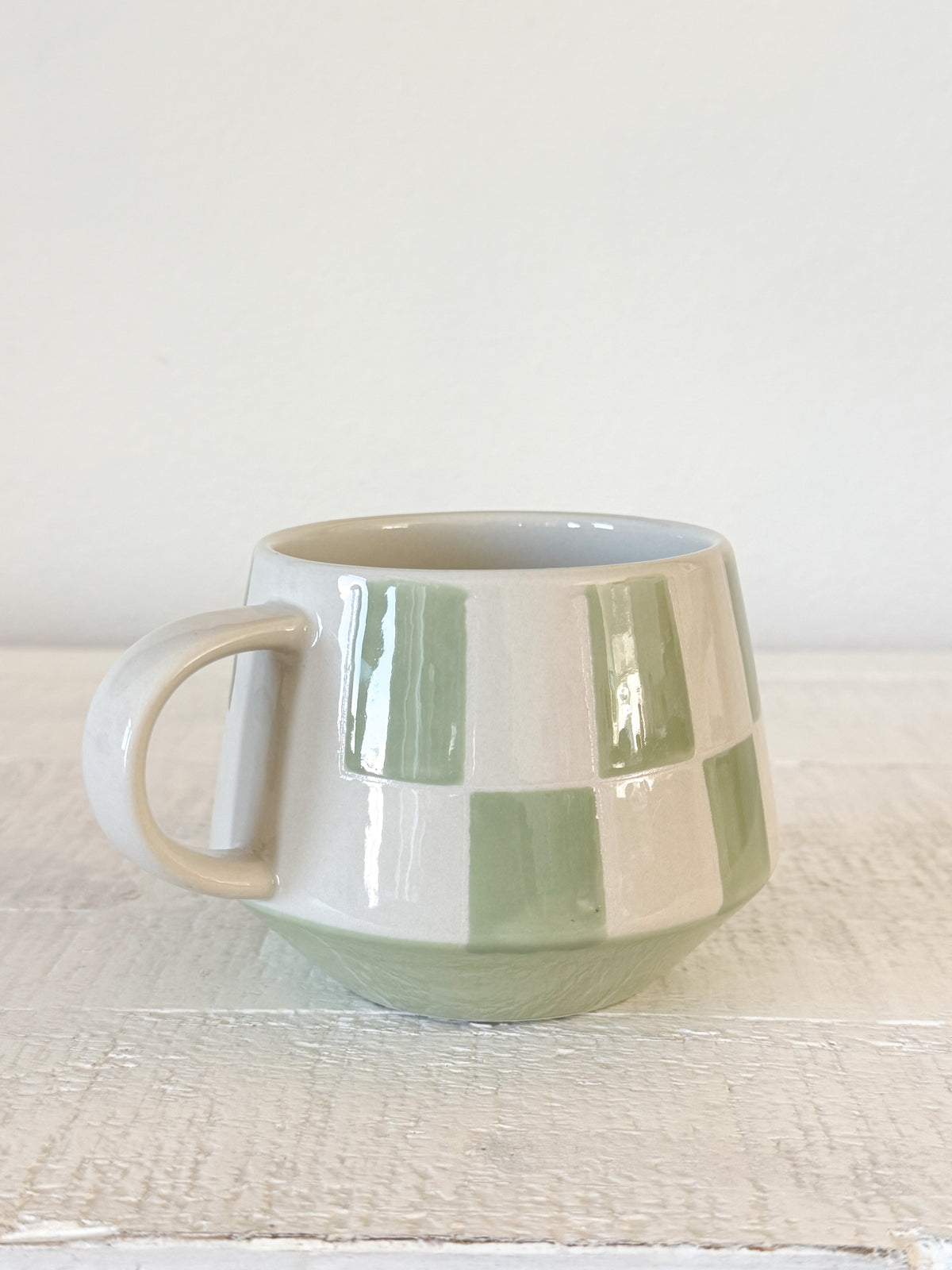 Sage Green Checkered Stoneware Mug