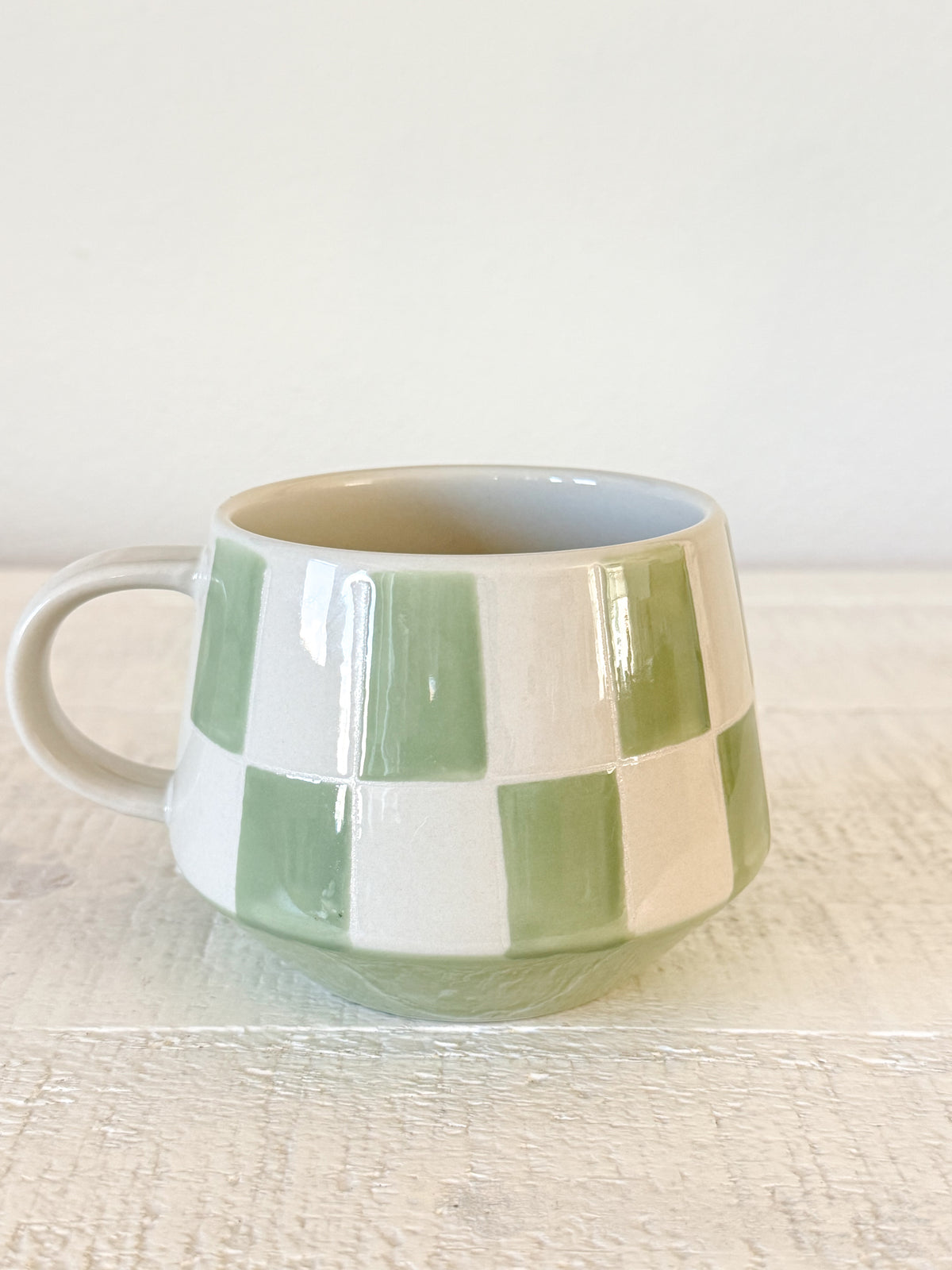 Sage Green Checkered Stoneware Mug