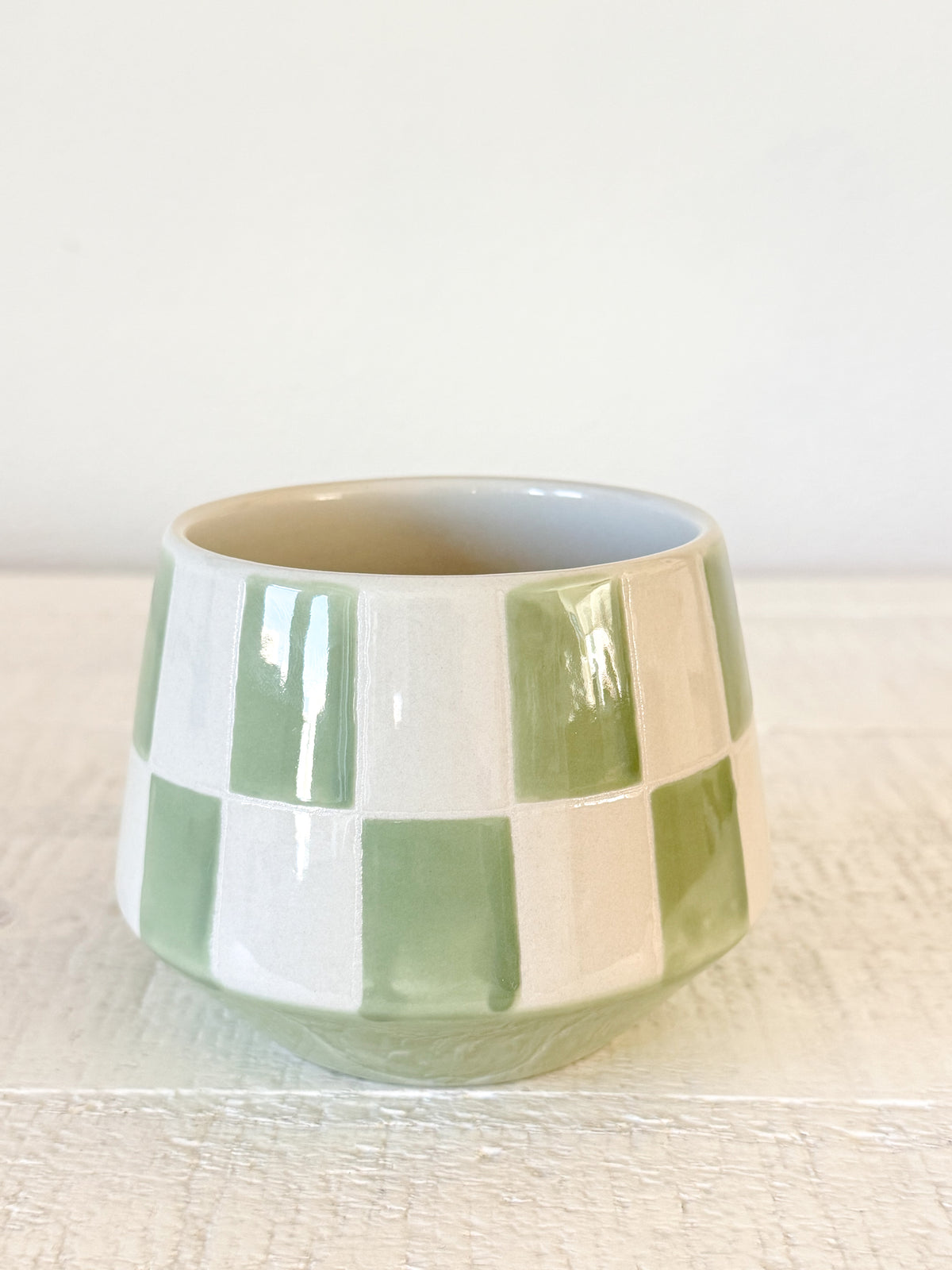 Sage Green Checkered Stoneware Mug