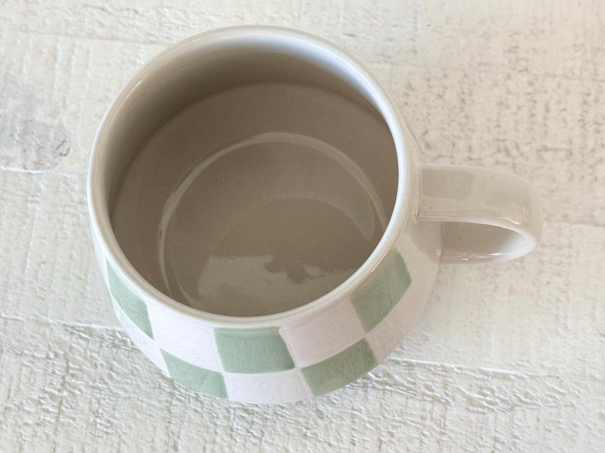Sage Green Checkered Stoneware Mug