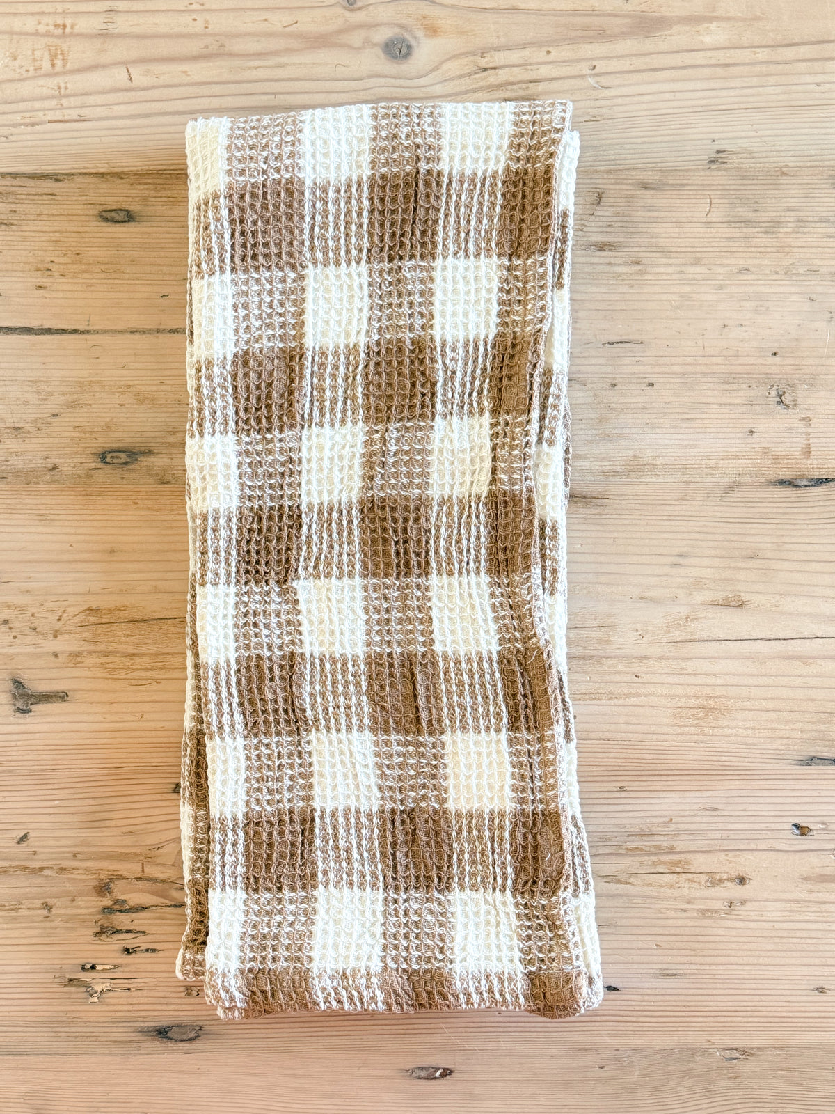 Brown and cream waffle checkered kitchen towel