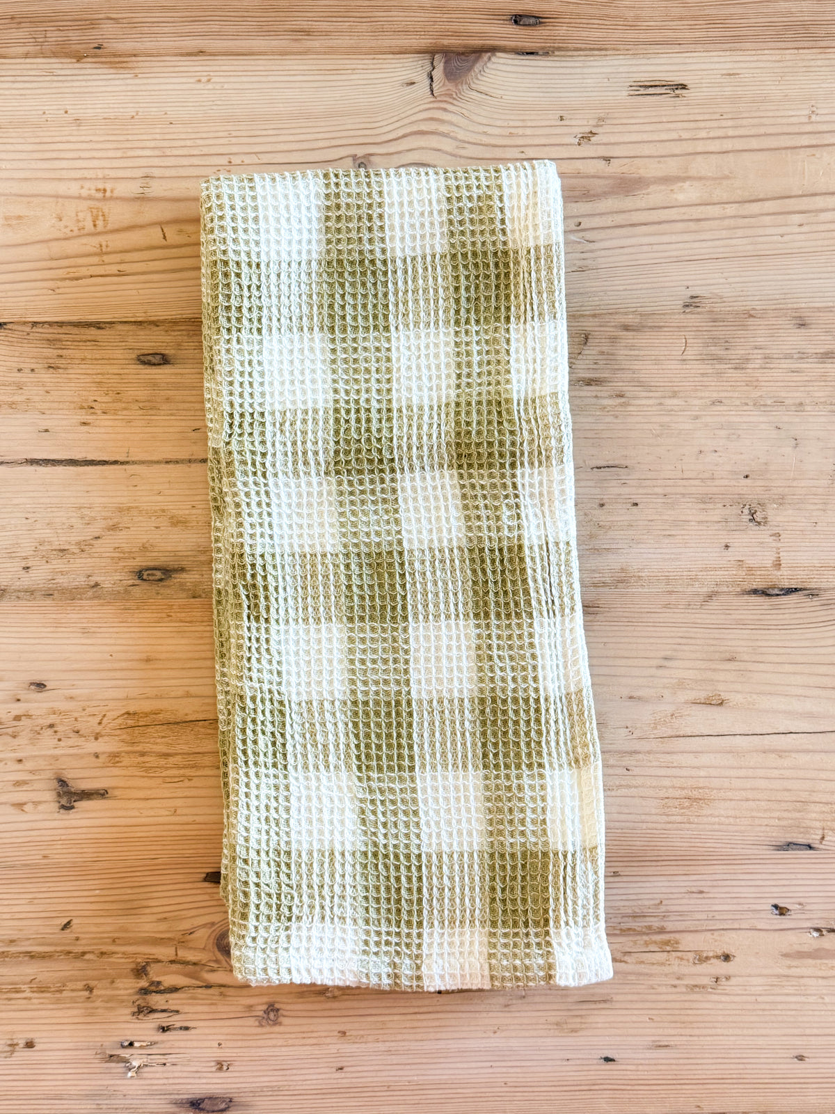 Green Checkered Tea Towel | Cotton Waffle Weave Kitchen Towel