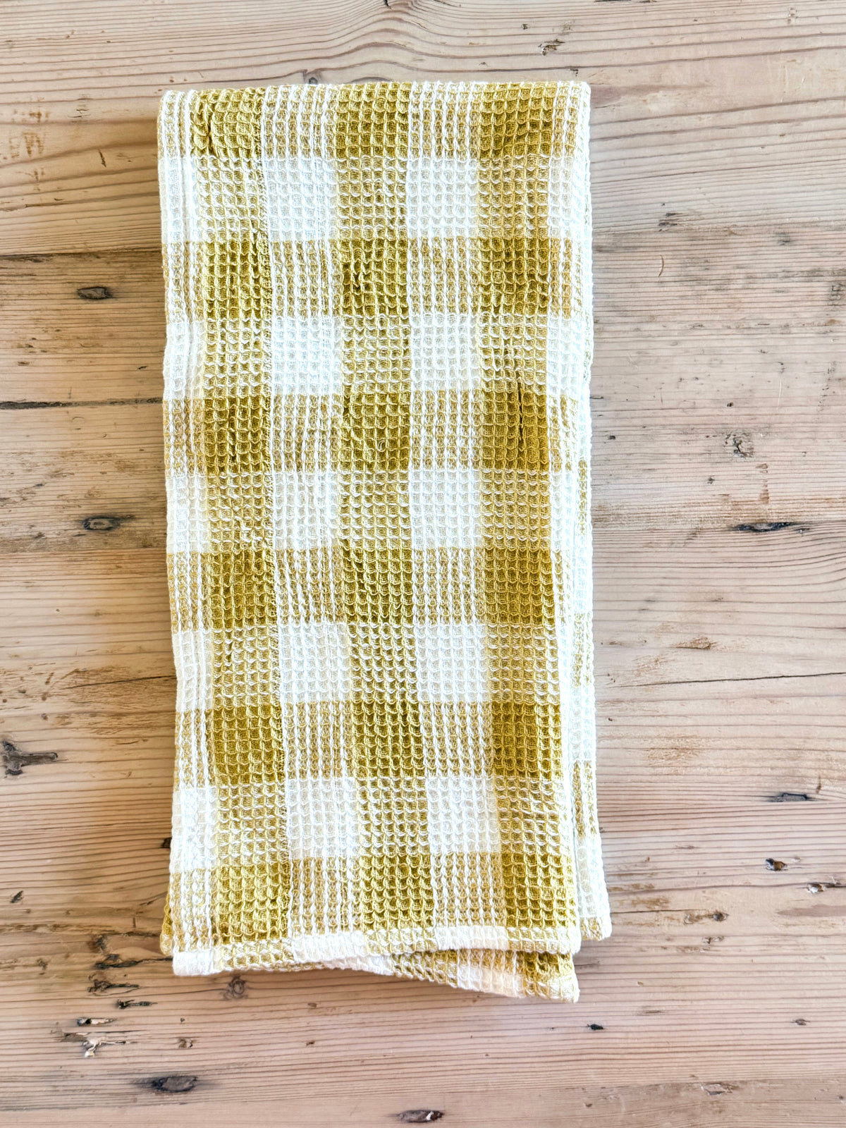 Yellow Gold Checkered Tea Towel | Cotton Waffle Weave Kitchen Towel