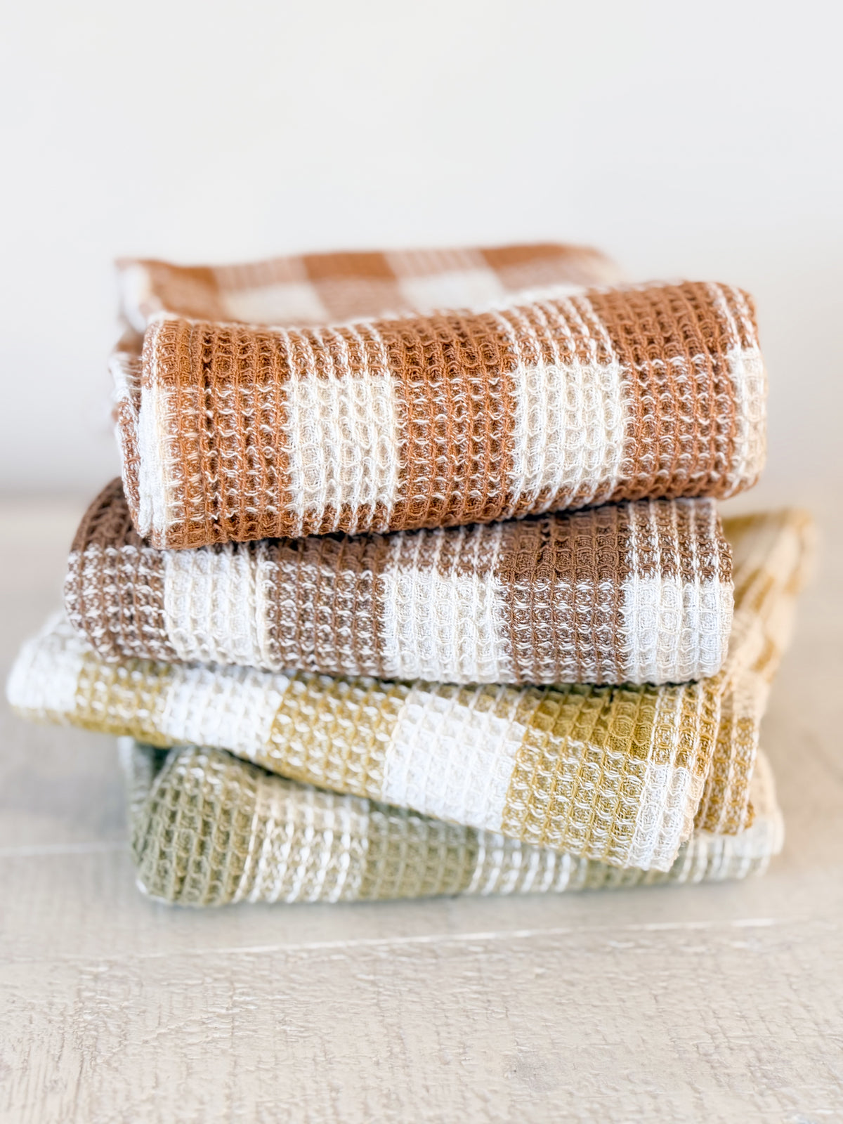 Clay Checkered Tea Towel | Cotton Waffle Weave Kitchen Towel