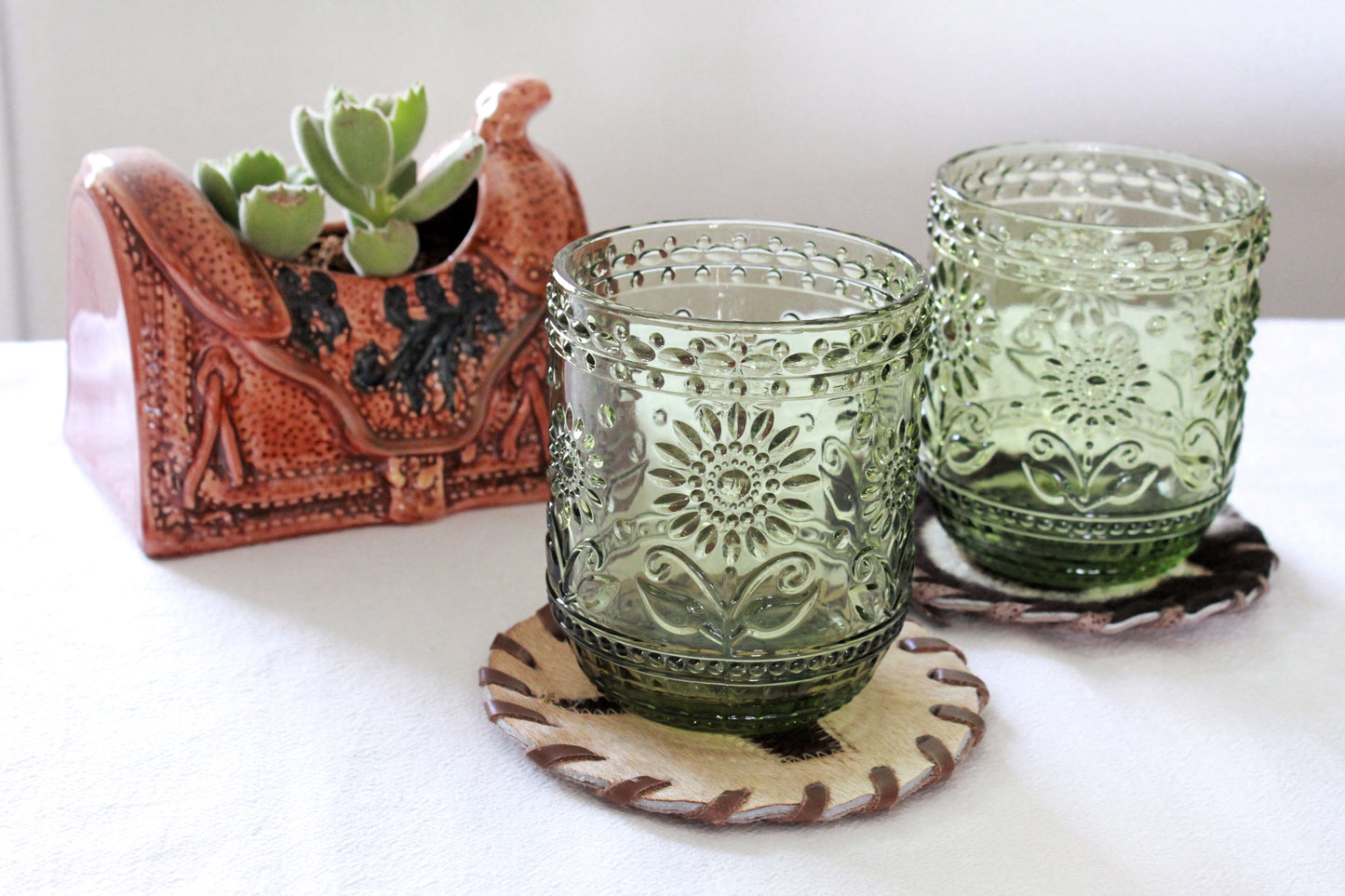 Green Flower Drinking Glass Set